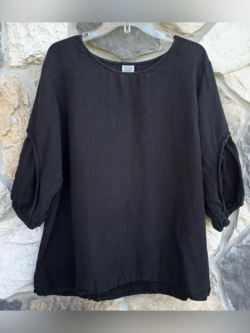 Match Point 100% Linen Top Size L Black Minimalist Lagenlook Boho Sustainable US
